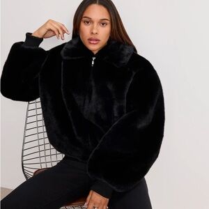 Good American Black Faux Fur Collar Jacket